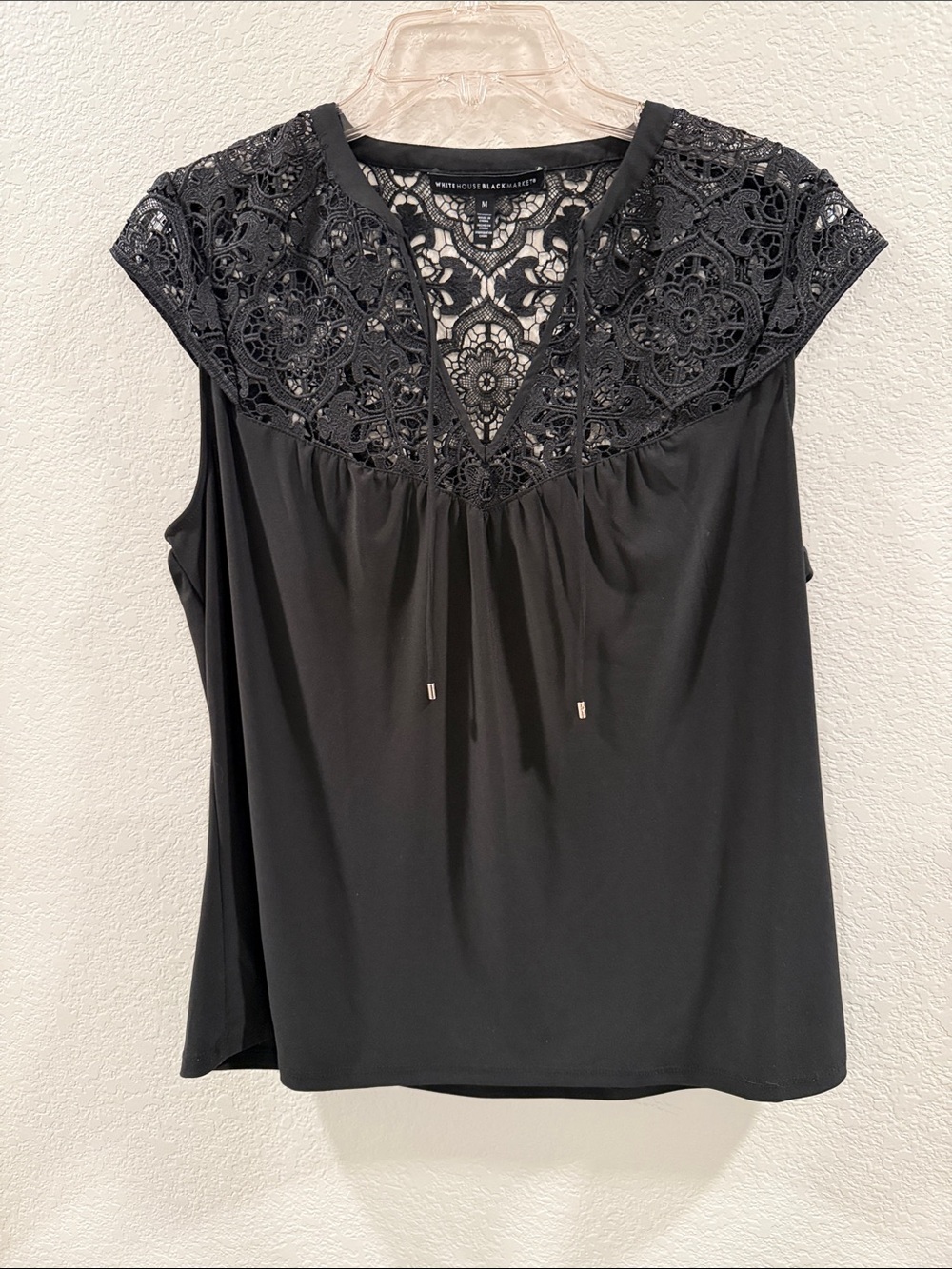 White House Black Market Black Crochet Yoke Sleeveless Camisole